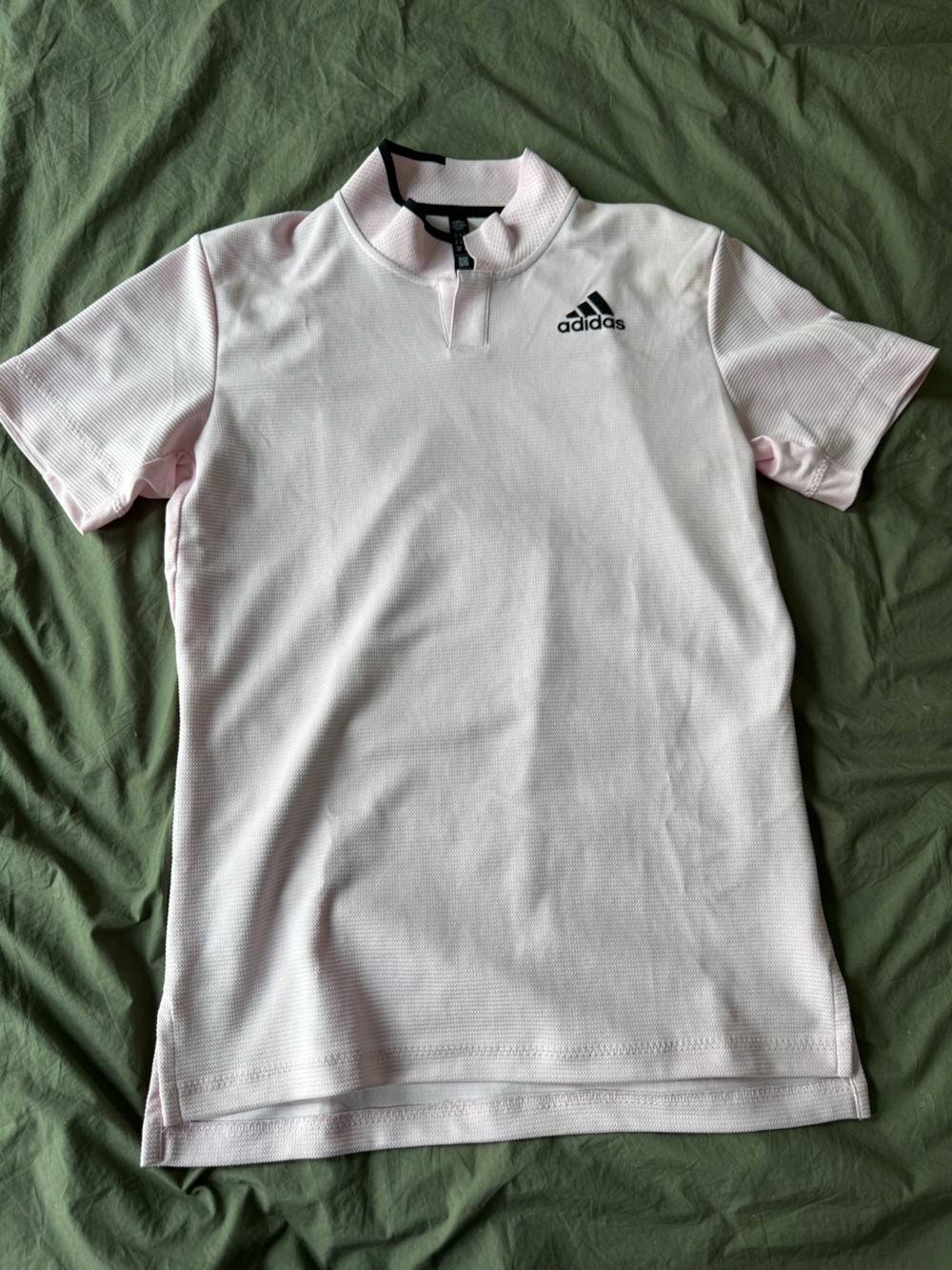 adidas Light Pink Short-Sleeve Polo with Zip Neck